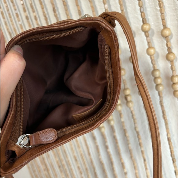 Fossil Tan Leather Distressed Y2K 2000s Boho Indie Festival Shoulder Purse Bag - Picture 7 of 8